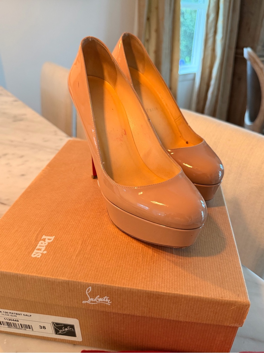 Christian Louboutin Beige Patent Platform Pumps